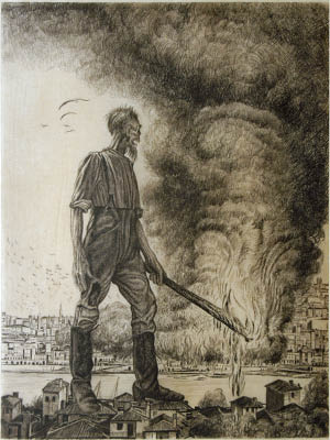 Richard Müller (1874-1954),Im ersten weltkrieg setzt sich Müller mit der Kriegsfurie
auseinander,despite others, during WW I. MÜller is far from beeing a war-enthusiast